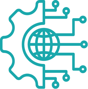 Darstellung eines halben Zahnrads mit Elektroleitungen und einer vereinfachten Darstellung des Webs im Zentrum