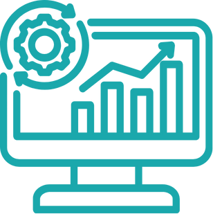 Computer mit Balkendiagramm und Zahnrad